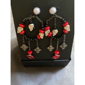 NIB Erickson Beamon for Target Skull Lips Chandelier Earring